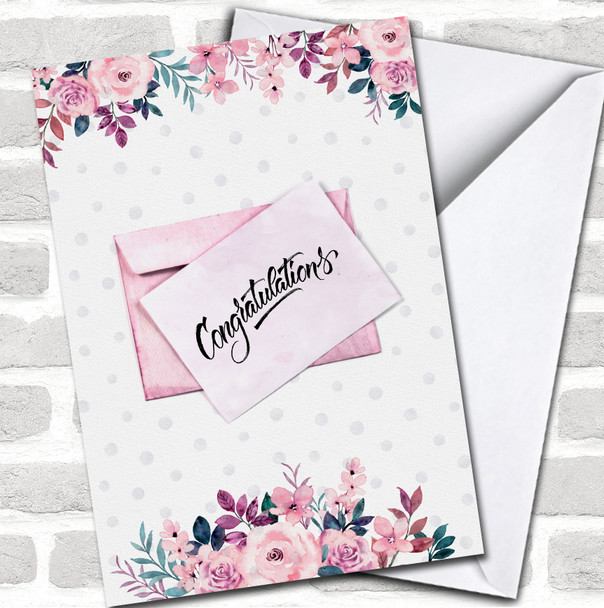 Watercolour Pink Envelope Congratulations Any Occasion Personalized Card