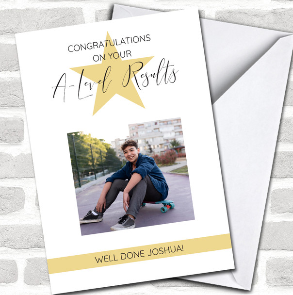 Congratulations A-Level Results Star Gold Photo Name Personalized Card