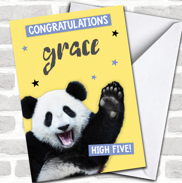 Panda High Five Congratulations Yellow Well Done Personalized Card