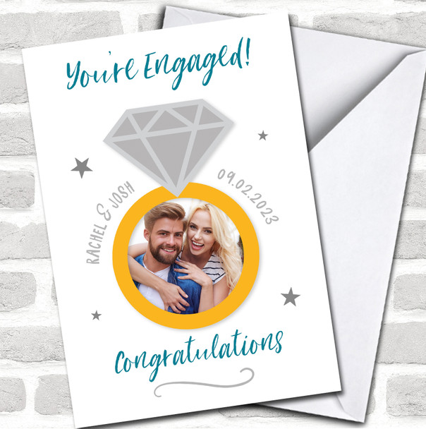 Engagement Diamond Ring Date Names Congratulations Photo Personalized Card