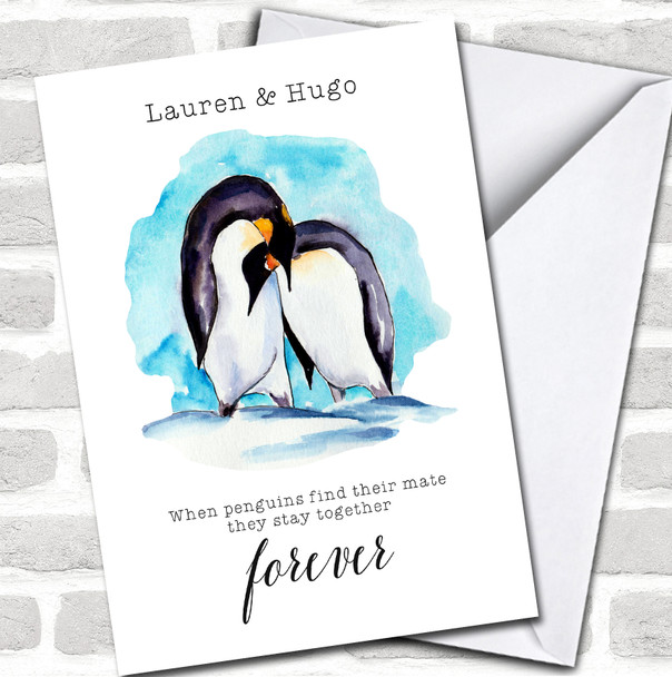 Penguins Stick Together Engagement Names Forever Personalized Card