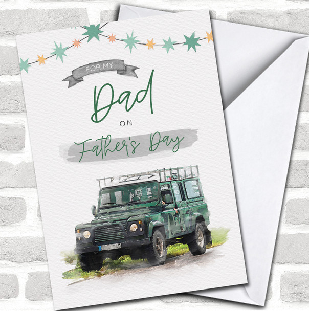 Dad Happy Father's Day Land Rover 4x4 Classic Car Retro Green Personalized Card