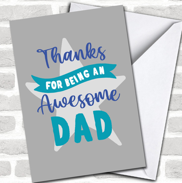 Thanks For Being An Awesome Dad Quote Blue Star Father's Day Personalized Card