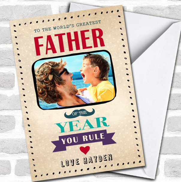 Vintage Father Of The Year Day & Photo You Rule Fathers Day Personalized Card
