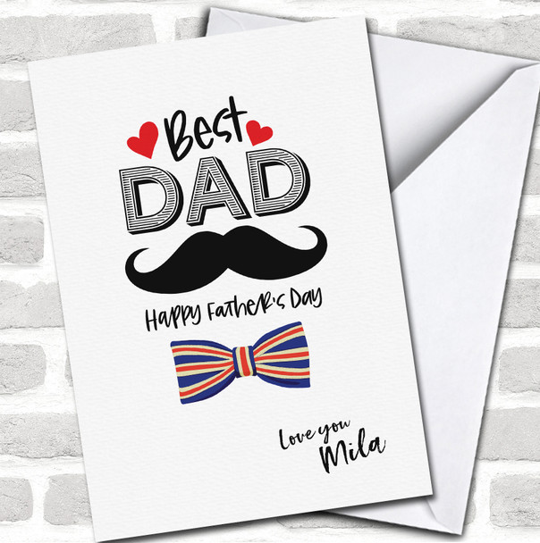 Mustache & Icon Father's Day Best Dad Britain Flag Bow Tie Personalized Card