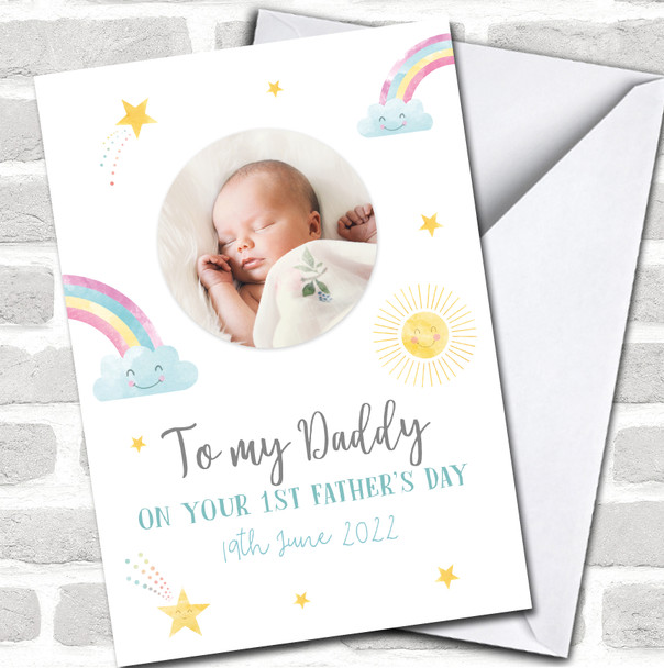 To My Daddy Your First Father's Day Rainbow Cute Photo Personalized Card