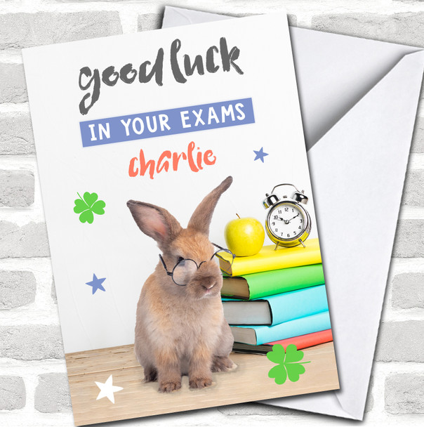 Good Luck in your Exams Cute Bunny Books School Leavers Personalized Card