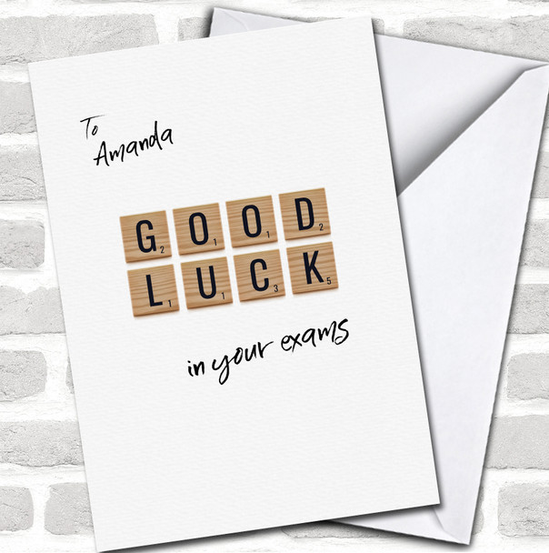 Good Luck In Exams Name Wooden Pieces School Leavers Personalized Card