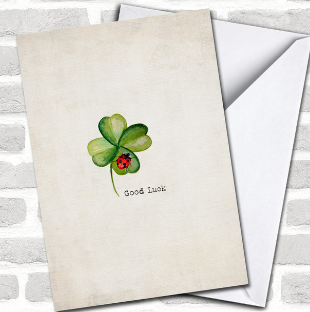 Watercolor Four Leaf Clover Ladybug Good Luck Personalized Card