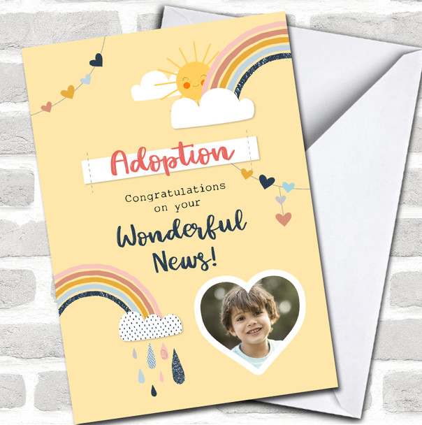 Adoption Congratulations Wonderful News Rainbow Yellow Photo Personalized Card