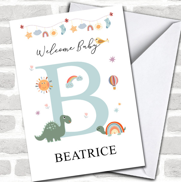 Welcome New Baby Newborn Floral Fun Name & Letter Initial B Personalized Card