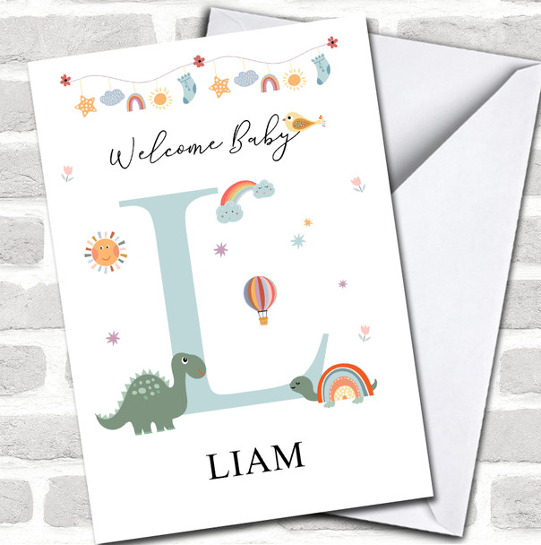 Welcome New Baby Newborn Floral Fun Name & Letter Initial L Personalized Card