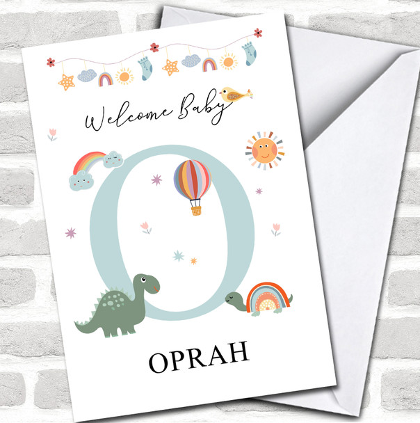 Welcome New Baby Newborn Floral Fun Name & Letter Initial O Personalized Card