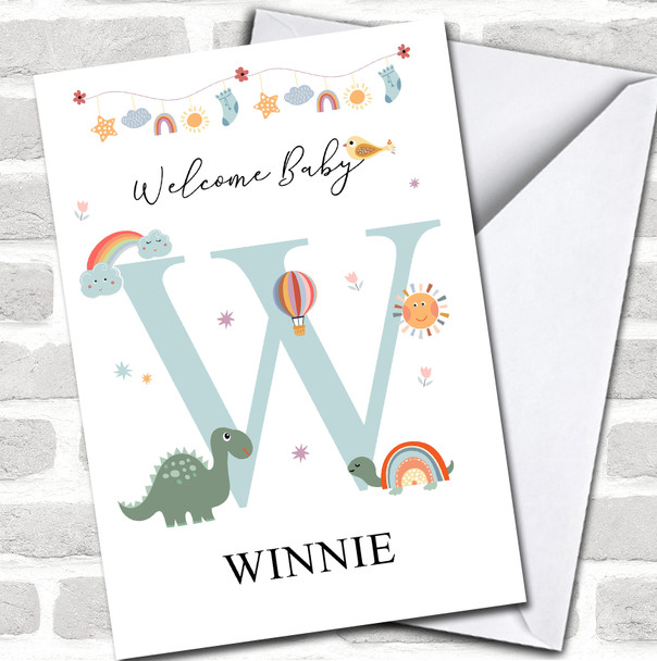 Welcome New Baby Newborn Floral Fun Name & Letter Initial W Personalized Card