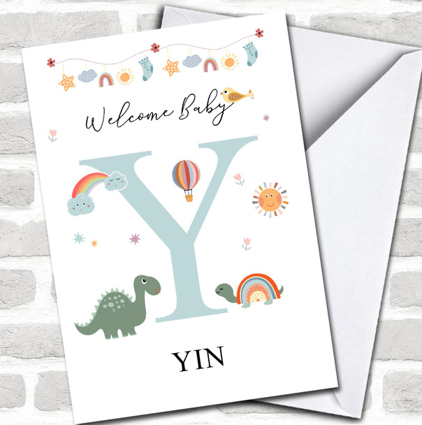Welcome New Baby Newborn Floral Fun Name & Letter Initial Y Personalized Card