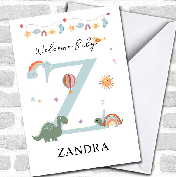 Welcome New Baby Newborn Floral Fun Name & Letter Initial Z Personalized Card