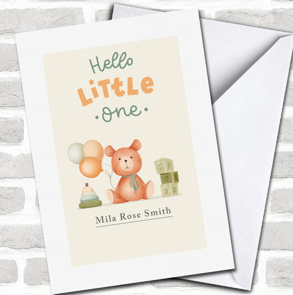 Cute Watercolour Teddy Bear Name New Baby Newborn Personalized Card