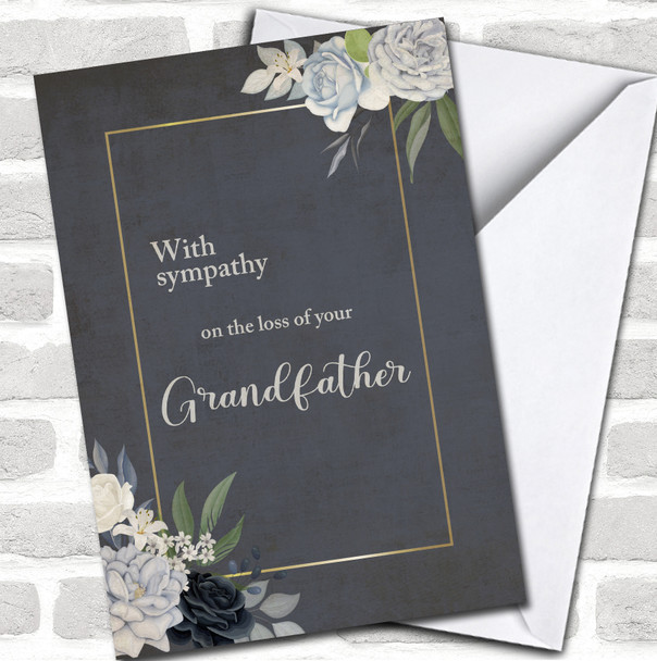 Dark Grey Background Blue Flowers Sympathy Loss Grandfather Personalized Card