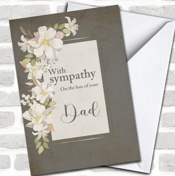 White Lilies Grey Background Gold Sympathy Loss Of Dad Personalized Card