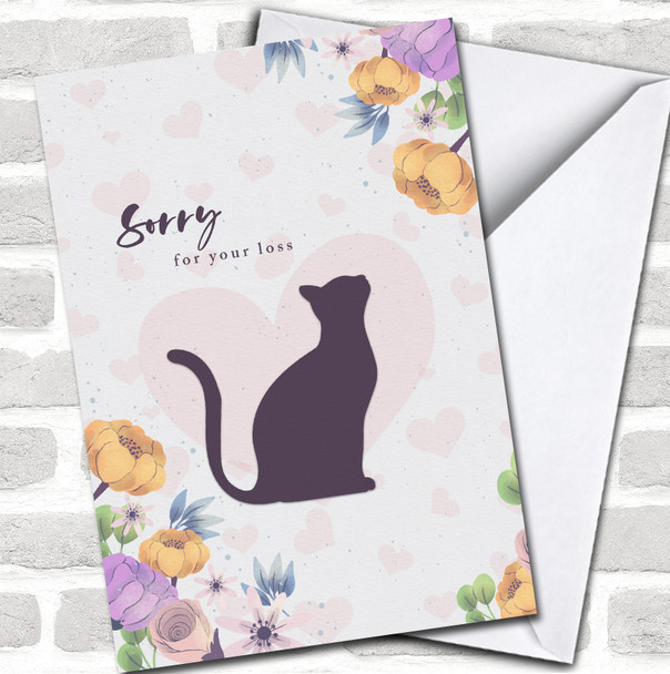 Cat Silhouette Flowers Sorry For Your Loss Sympathy Personalized Card