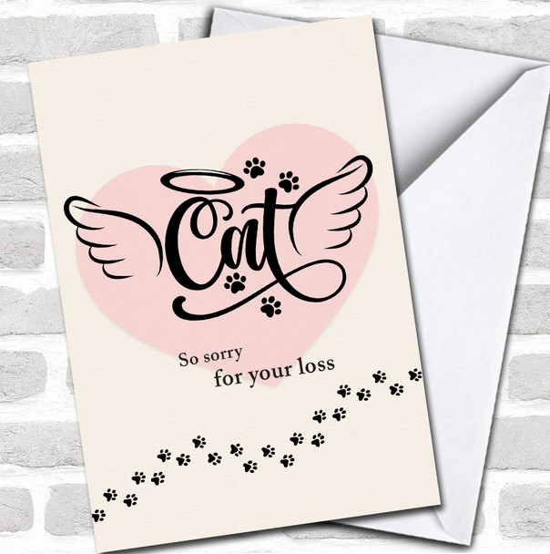 Pink Cat Angel With Wings Sorry For Your Loss Pet Personalized Card