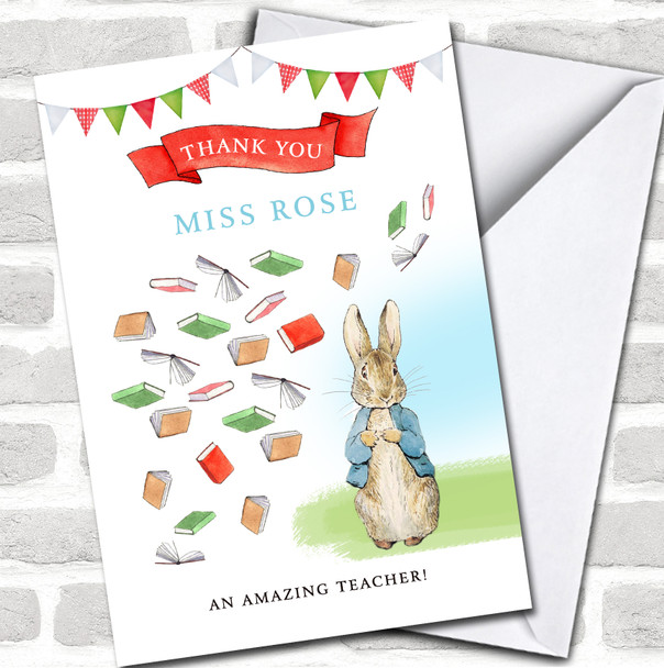 Peter Rabbit Bunting & Books Amazing Teacher Thank You School Personalized Card