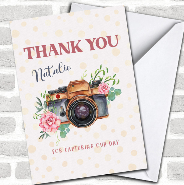 Retro Watercolor Floral Camera Thank You Wedding Photographer Personalized Card