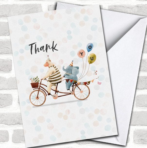 Sheep & Elephant On Bike With Balloons Thank You Any Occasion Personalized Card