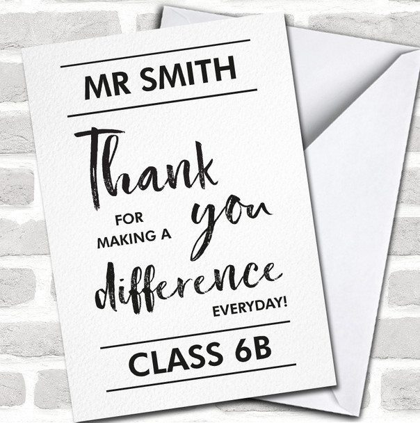 Teacher Thank You Making A Difference School Leavers Class Personalized Card
