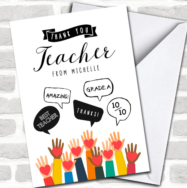 Thank You Best Teacher Children Hands School Leavers Name Personalized Card