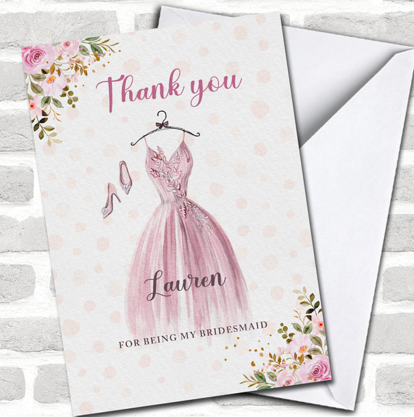 Watercolour Pink Thank You For Being My Bridesmaid Dress Personalized Card