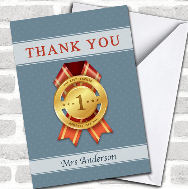 Gold Medal No 1 The Best Teacher Teacher Thank You Name Personalized Card
