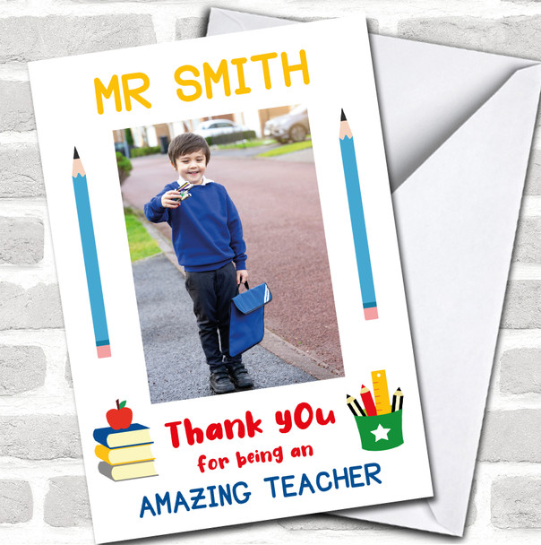 Thank You Amazing Teacher Photo Bright School Leavers Personalized Card