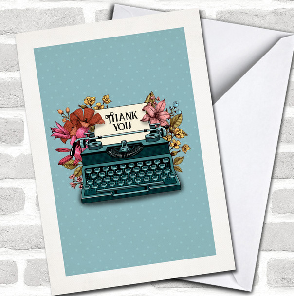 Retro Typewriter With Flowers Thank You Any Occasion Personalized Card