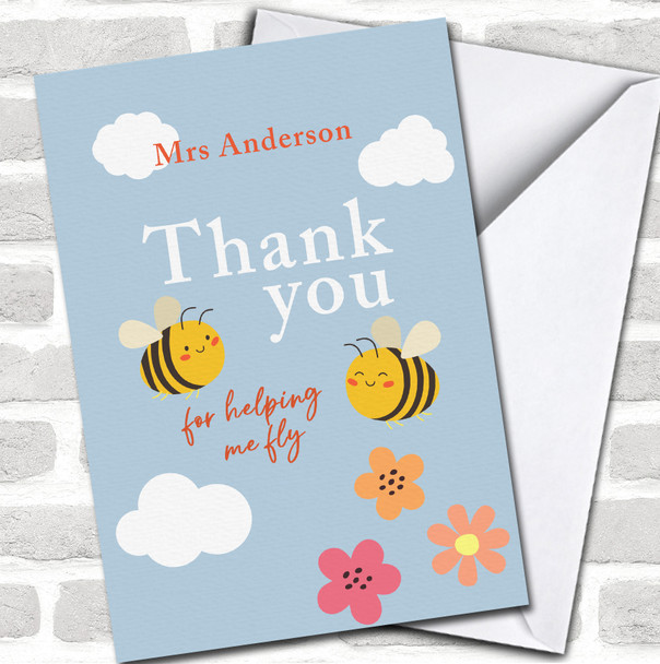 Cute Bees Teacher Name Thank You For Helping Me Fly Personalized Card