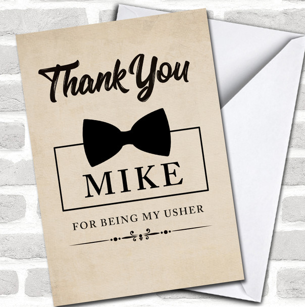 Bow Tie Thank You For Being My Usher Wedding Day Personalized Card