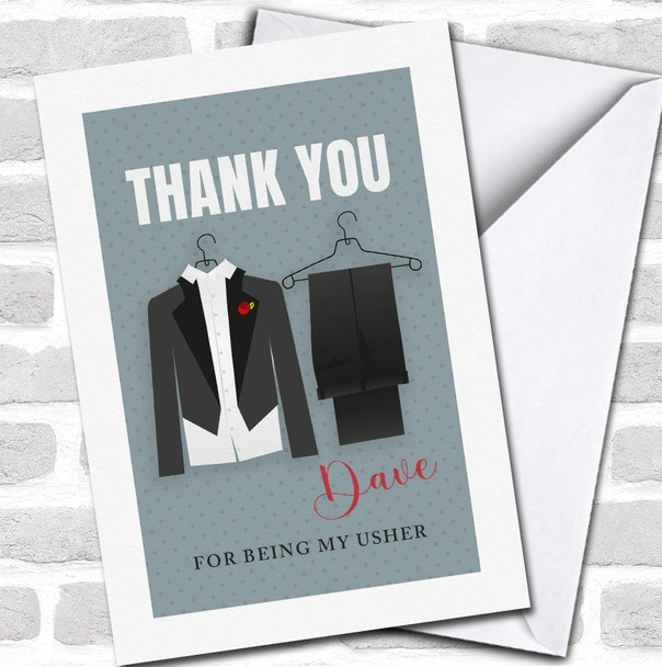 Wedding Suit Thank You Being My Usher Polka Dot Personalized Card