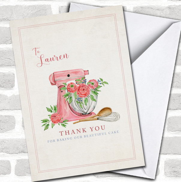 Pink Baking Mixer Thank You Cake Baker Floral Personalized Card