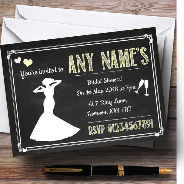 Chalkboard Yellow Personalized Bridal Shower Party Invitations