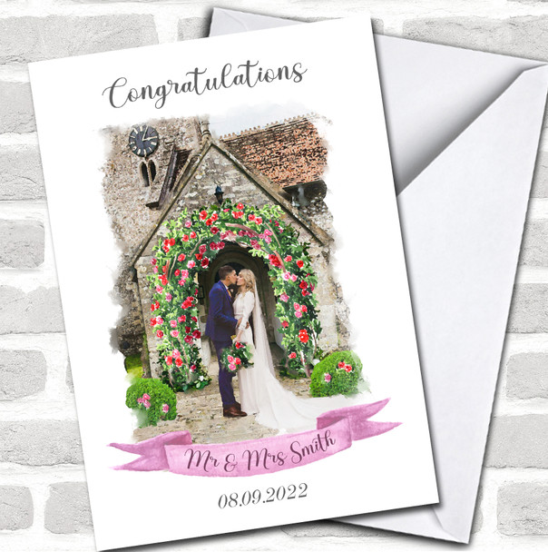 Wedding Day Congratulatuions Painted Couple Church Traditional Personalized Card