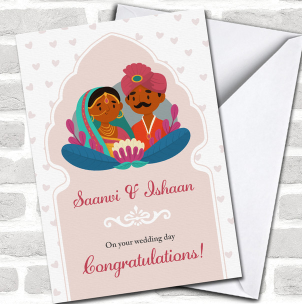 Heart Indian Traditional Wedding Couple Names Congratulations Personalized Card