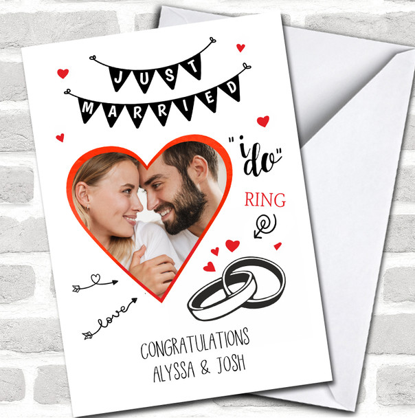 Just Married Photo Rings I Do Congratulations Wedding Day Personalized Card