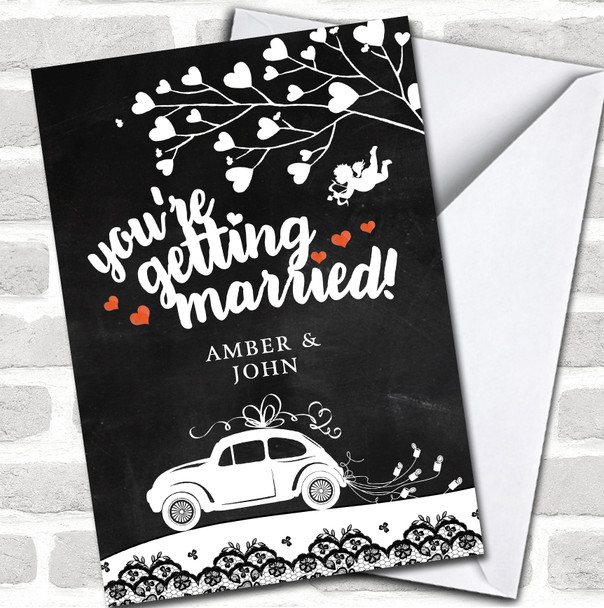 You're Getting Married Car Chalk Effect Wedding Day Names Personalized Card