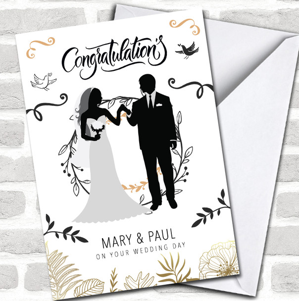 Congratulations Wedding Day Gold Black Vintage Names Personalized Card