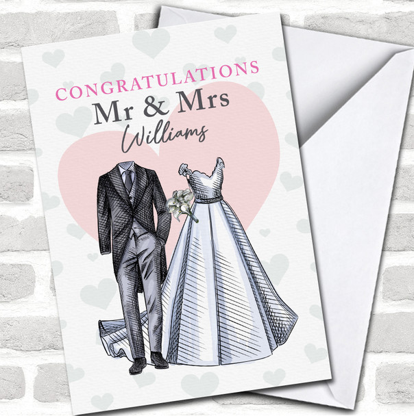 Wedding Day Heart Gown Tuxedo Congratulations Mr Mrs Personalized Card