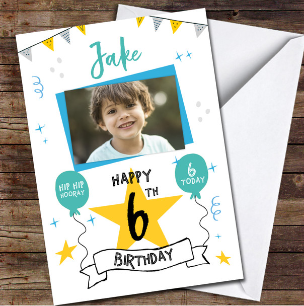 6th Birthday Boy Party Bright Photo Personalized Birthday Card