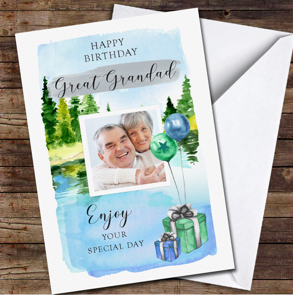 Great Grandad Landscape Nature Painted Photo Balloons Personalized Birthday Card