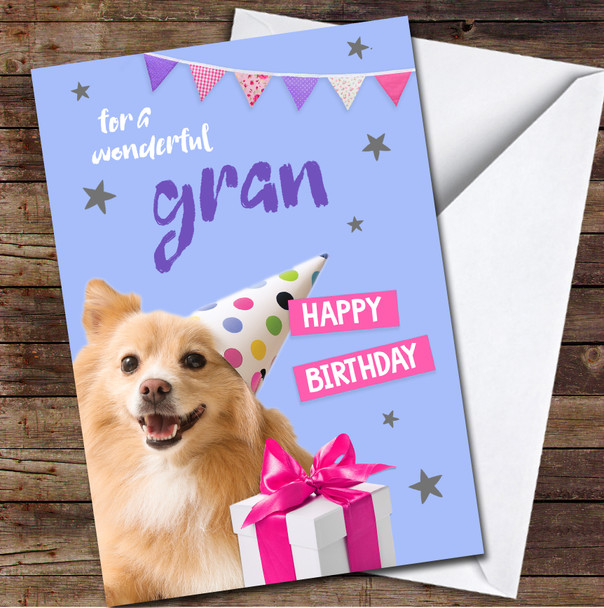 Wonderful Gran Dog Stars Cute Photo Animal Purple Personalized Birthday Card