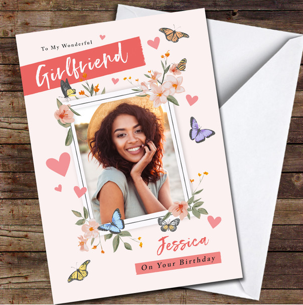 Girlfriend Photo Frames With Flowers And Butterflies Card Birthday Card