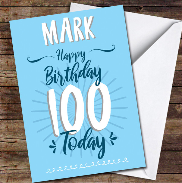 100th Birthday Male Blue Text Personalized Birthday Card